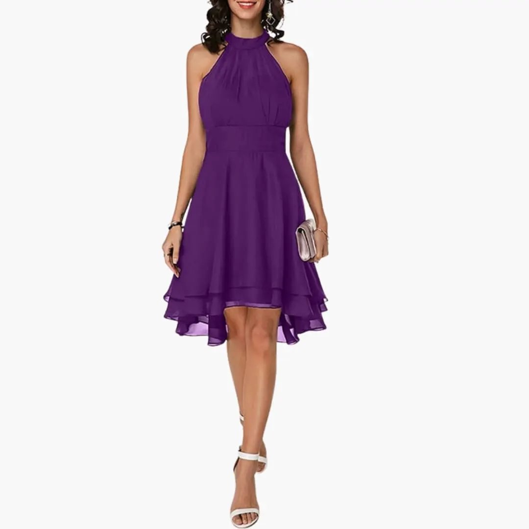 Livia | Women’s Sleeveless Dress With Round Neck Ruffle Detail