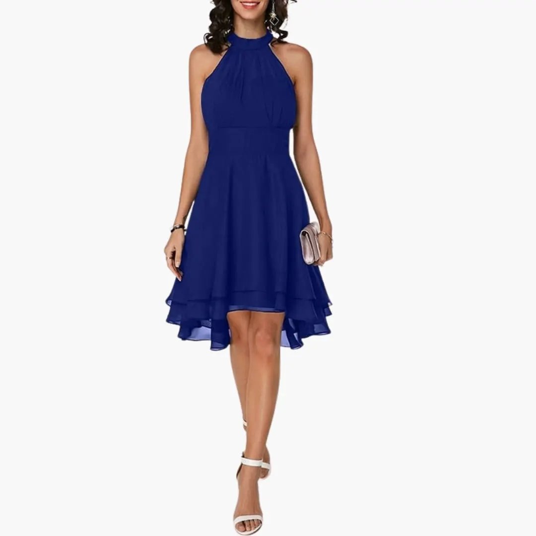 Livia | Women’s Sleeveless Dress With Round Neck Ruffle Detail