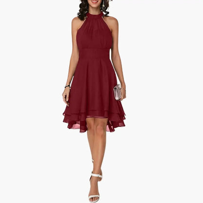 Livia | Women’s Sleeveless Dress With Round Neck Ruffle Detail