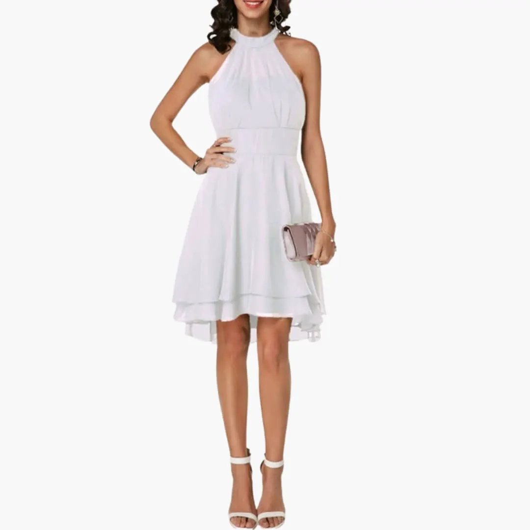 Livia | Women’s Sleeveless Dress With Round Neck Ruffle Detail