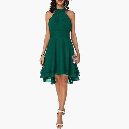 Livia | Women’s Sleeveless Dress With Round Neck Ruffle Detail