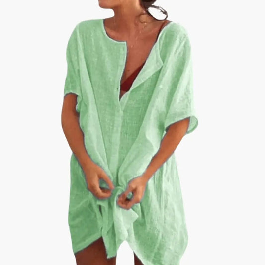 Nora | Women’s Loose Fit Tunic Dress With V Neck Short Sleeves