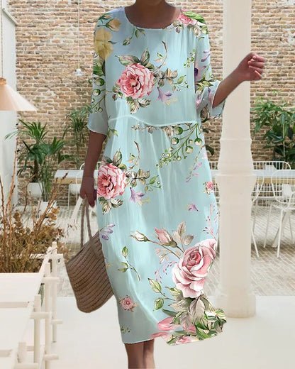 Hadleigh | Elegant floral midi dress with relaxed fit