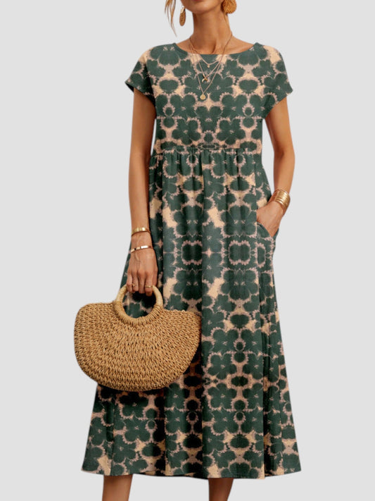 Matilda | Women’s printed midi summer dress with short sleeves