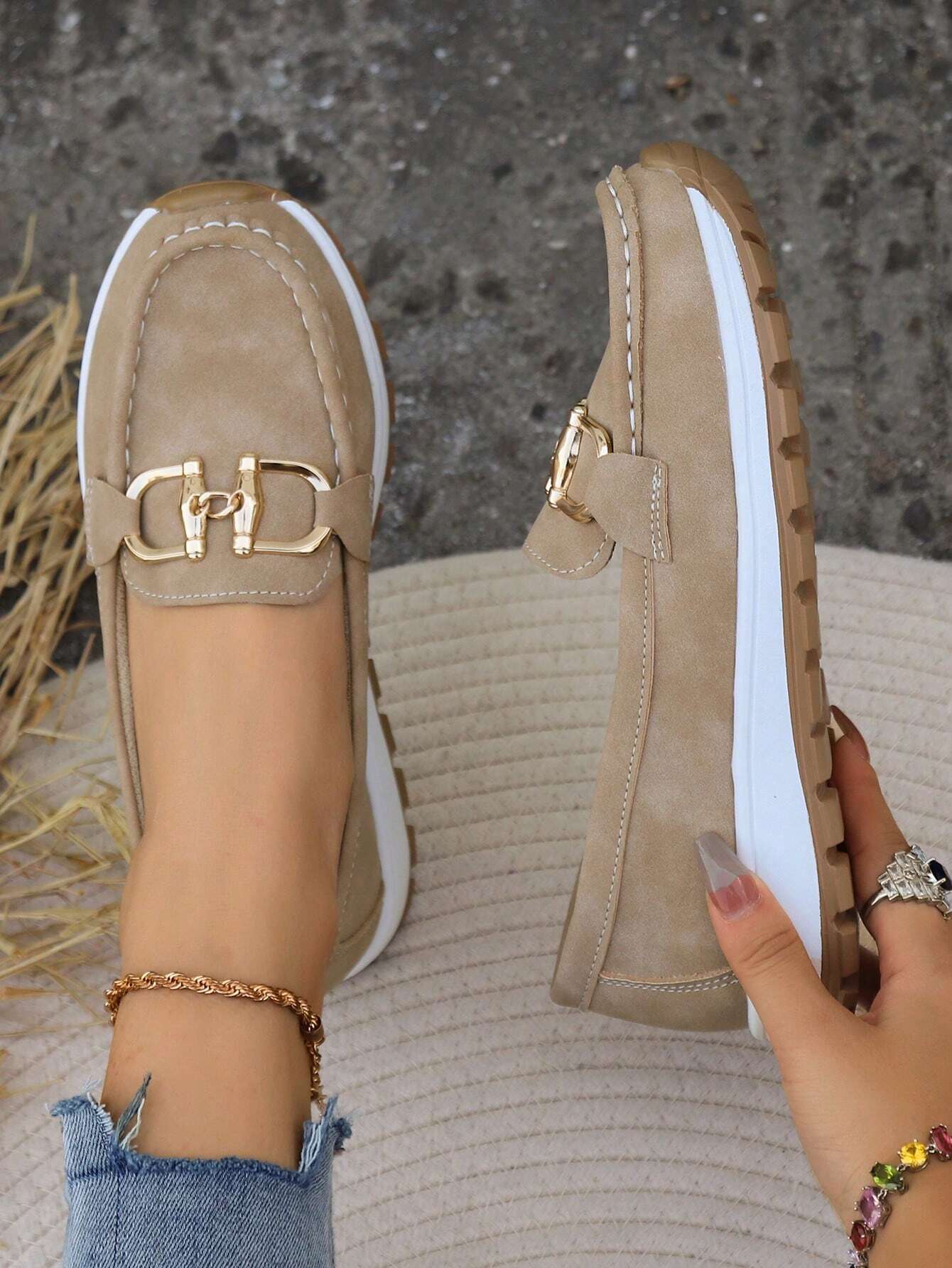 Holly | Women’s Comfort Loafers With Gold Buckle Detail