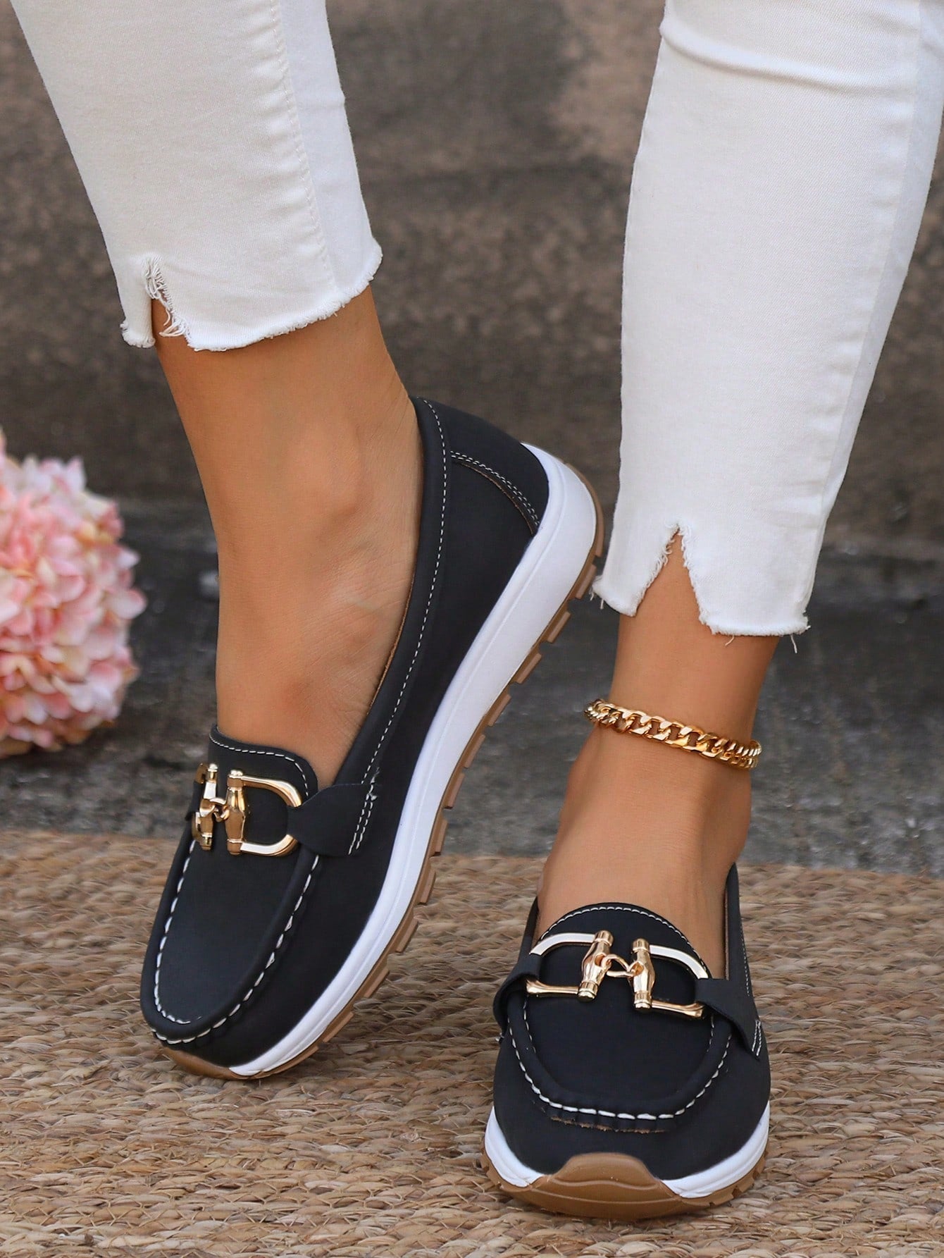 Holly | Women’s Comfort Loafers With Gold Buckle Detail