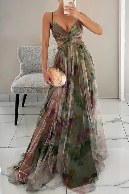 Glenora | Women Maxi Dress with Floral Print and Spaghetti Straps