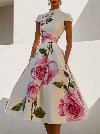 Blakely | Floral print midi dress with stand collar