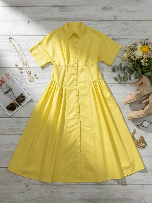 Delphine | Buttoned midi shirt dress with pleated waist