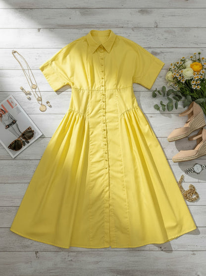 Delphine | Buttoned midi shirt dress with pleated waist