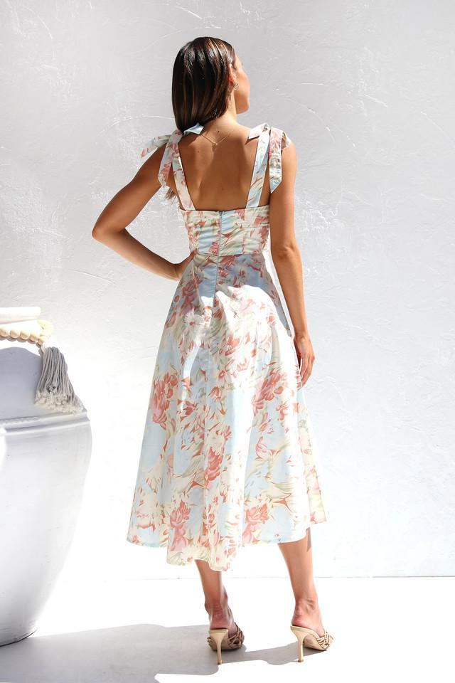 Ivy | Midi Dress With Floral Wedding Guest Tie Shoulder Ruched