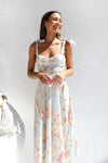 Ivy | Midi Dress With Floral Wedding Guest Tie Shoulder Ruched