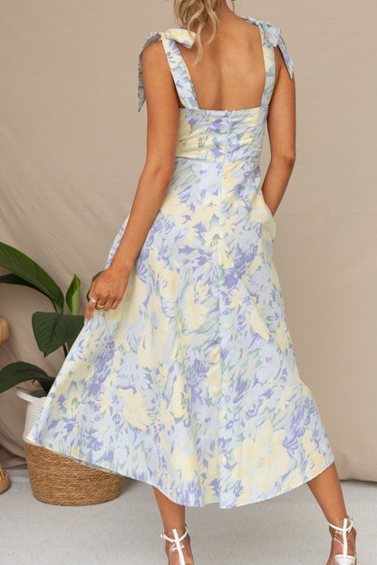 Ivy | Midi Dress With Floral Wedding Guest Tie Shoulder Ruched