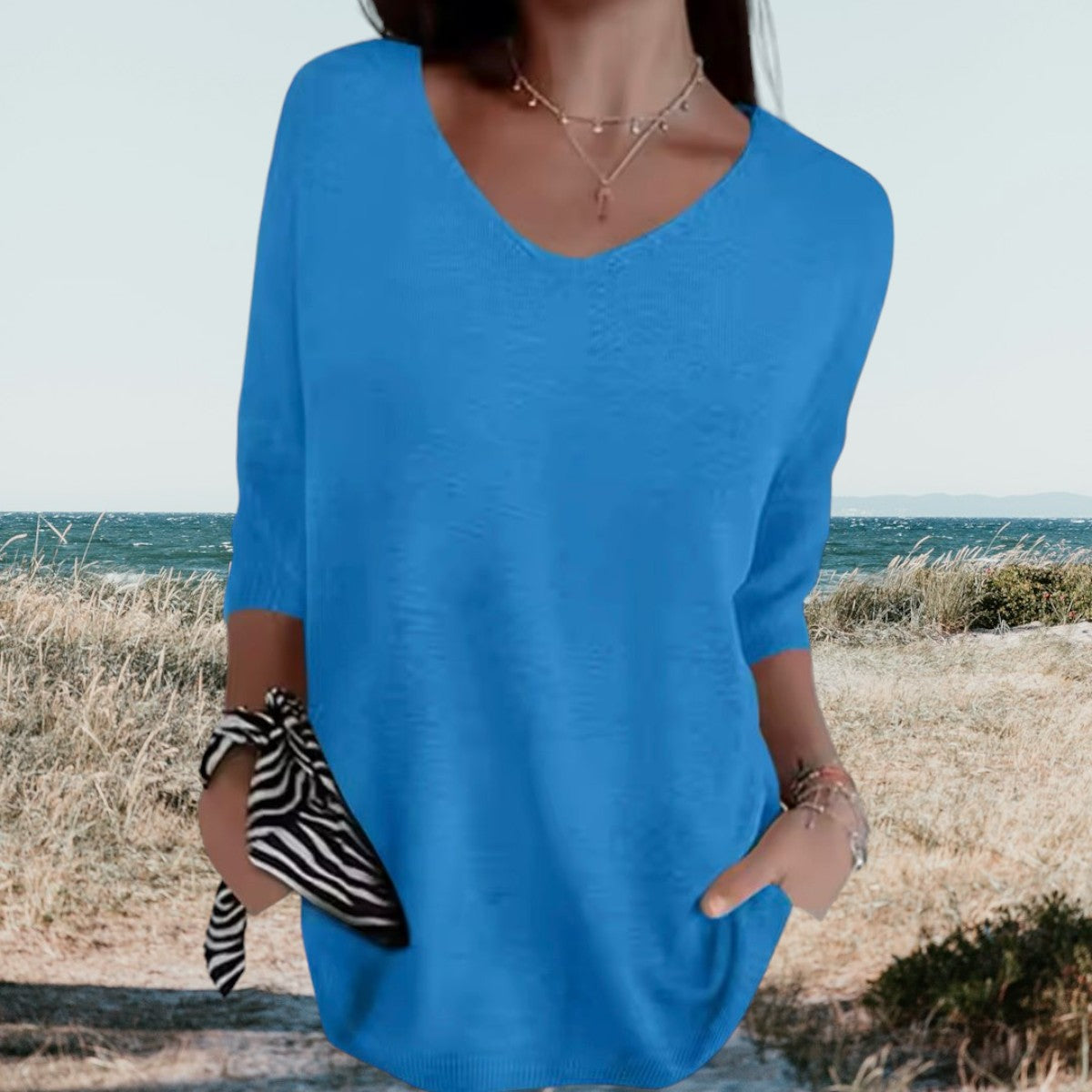 Gerina | Summer V Neck Top with Relaxed Fit and Lightweight Feel