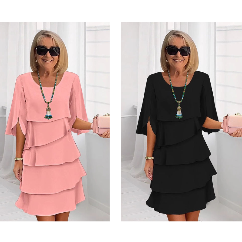 Nadine | Women's chic layered dress with flutter sleeves