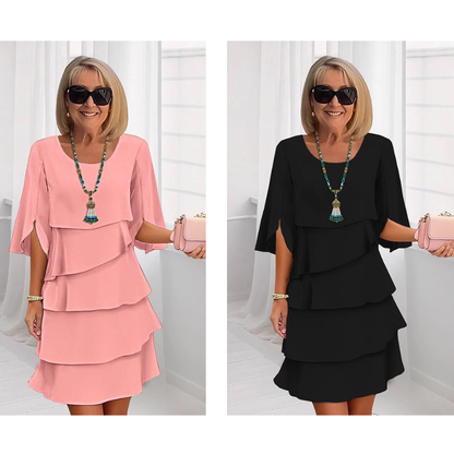 Nadine | Women's chic layered dress with flutter sleeves