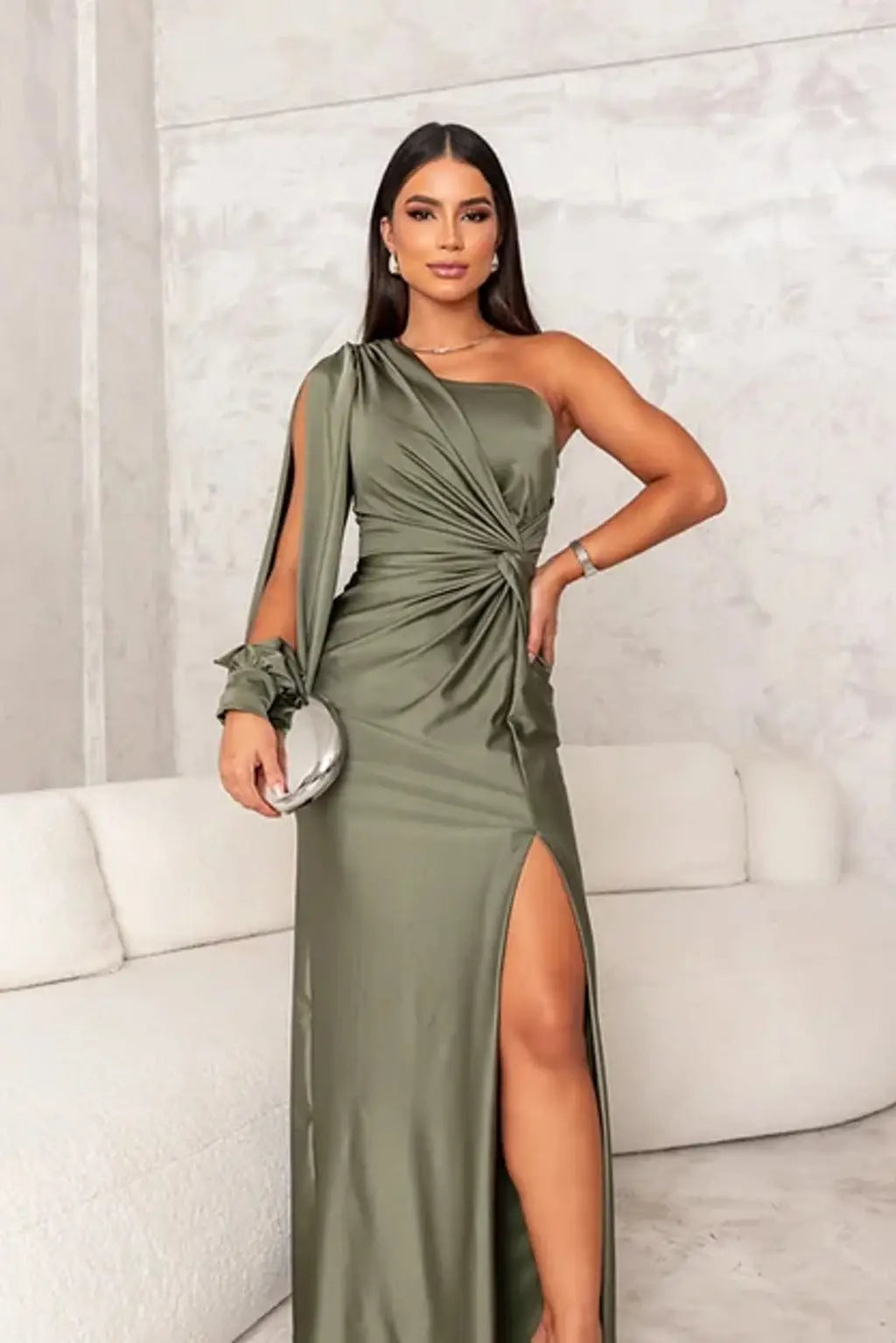 Alison | Maxi Dress With One Shoulder Long Sleeve Ruched Waist