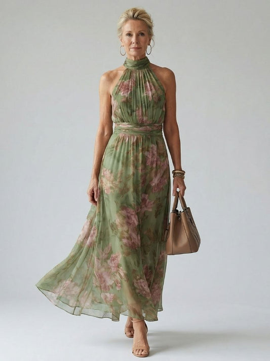 Danielle | Women’s Halter Midi Dress With Floral Design