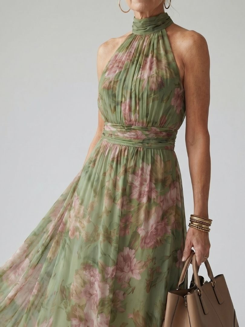Danielle | Women’s Halter Midi Dress With Floral Design