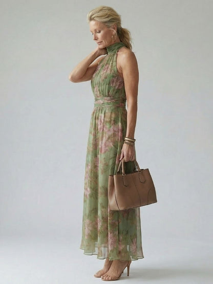 Danielle | Women’s Halter Midi Dress With Floral Design