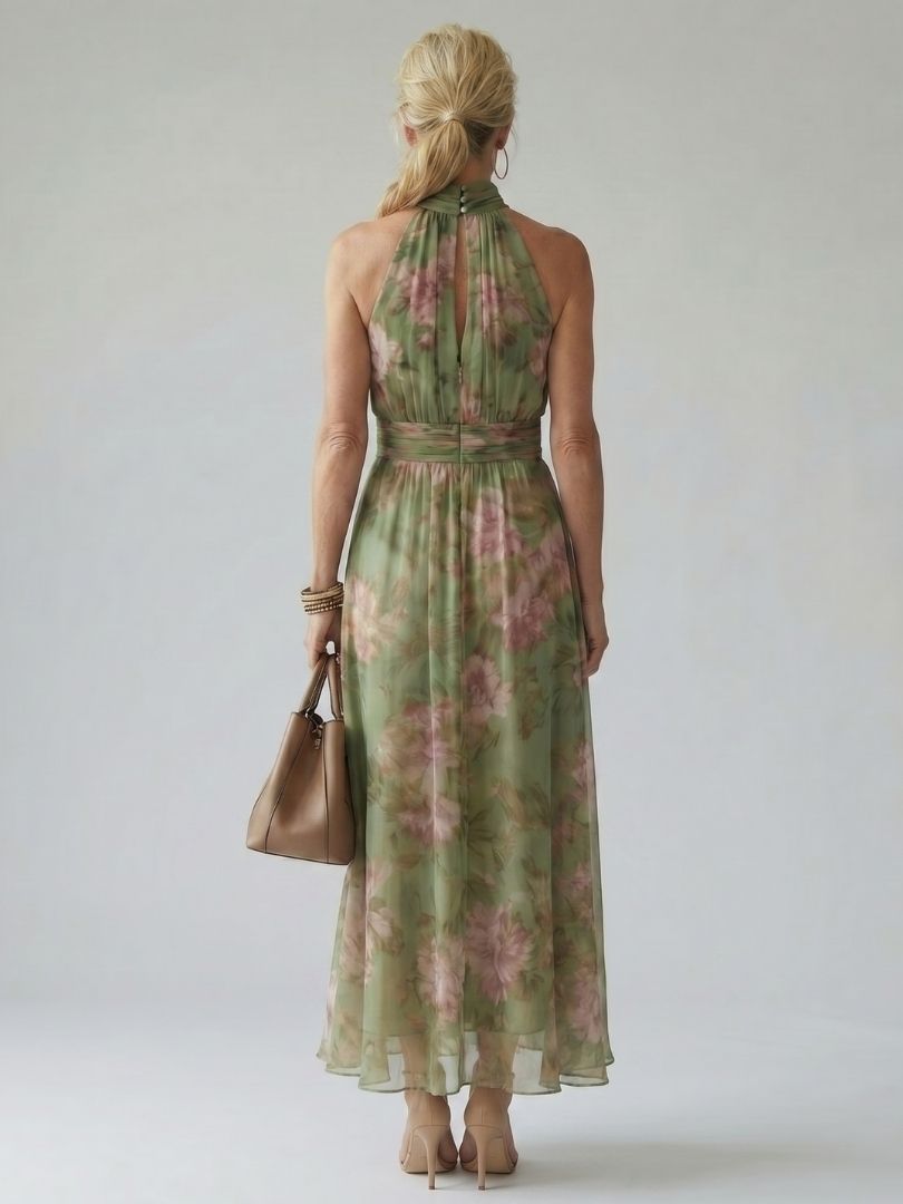 Danielle | Women’s Halter Midi Dress With Floral Design