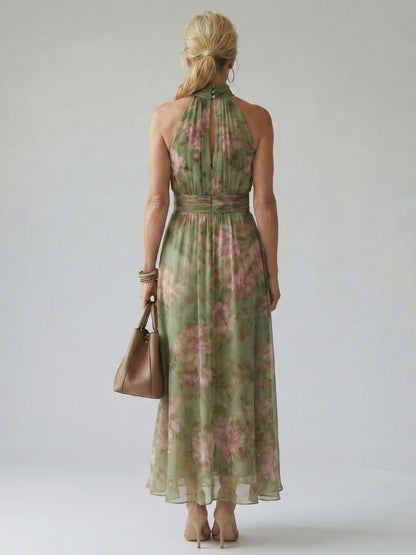Danielle | Women’s Halter Midi Dress With Floral Design