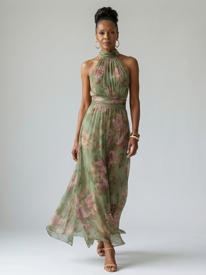 Danielle | Women’s Halter Midi Dress With Floral Design