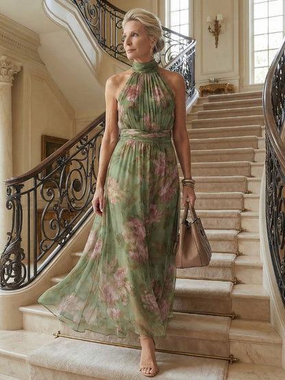 Danielle | Women’s Halter Midi Dress With Floral Design