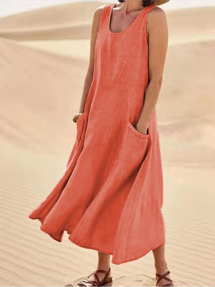 Quinn | Women casual maxi dress with sleeveless pocket design