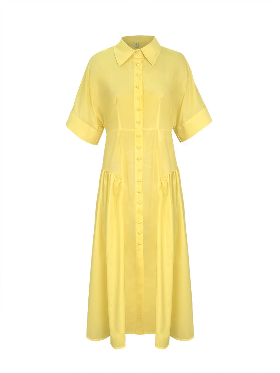 Delphine | Buttoned midi shirt dress with pleated waist