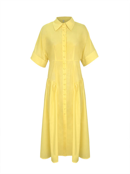 Delphine | Buttoned midi shirt dress with pleated waist