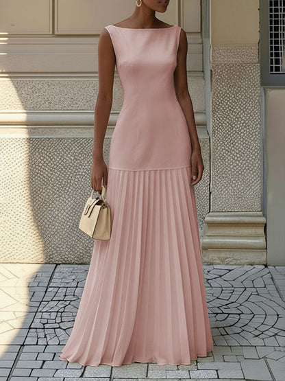 Florence | Pleated evening maxi dress with boat neck