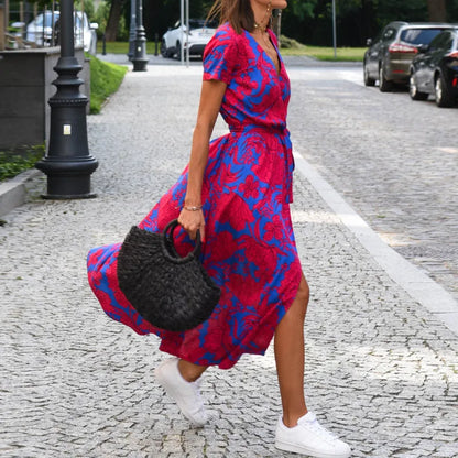 Selina | Women Elegant Wrap Midi Dress with Printed Design