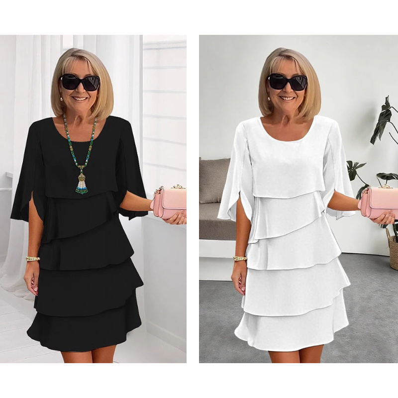 Nadine | Women's chic layered dress with flutter sleeves