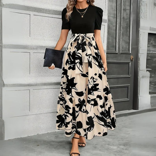 Tabitha | Women’s floral maxi dress with puff sleeves and tie waist