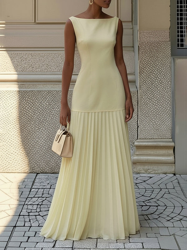 Florence | Pleated evening maxi dress with boat neck