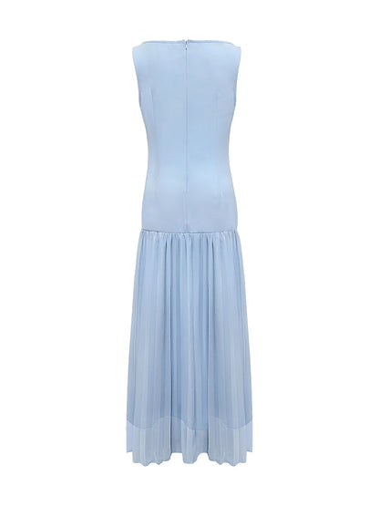 Florence | Pleated evening maxi dress with boat neck
