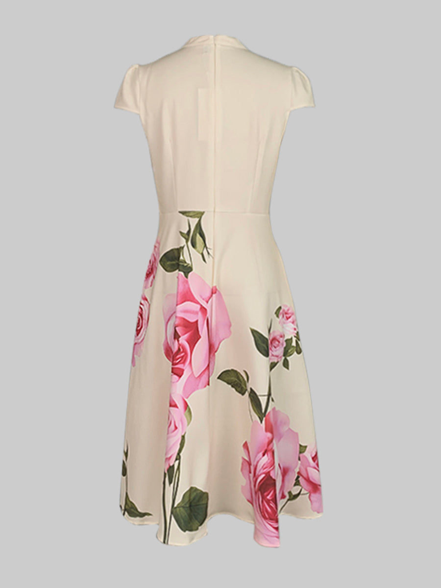 Blakely | Floral print midi dress with stand collar