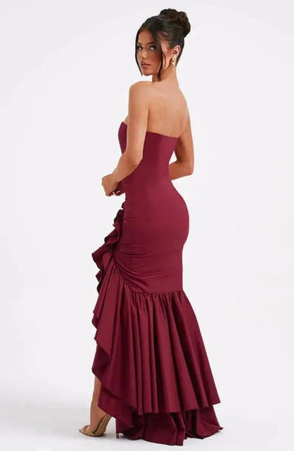 Valencia | Strapless Maxi Dress With Ruffle High Low Hem