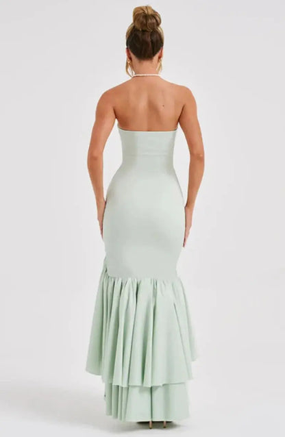 Valencia | Strapless Maxi Dress With Ruffle High Low Hem