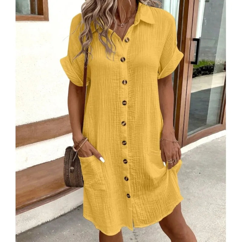 Deborah | Shirt Dress With Button Front Short Sleeves