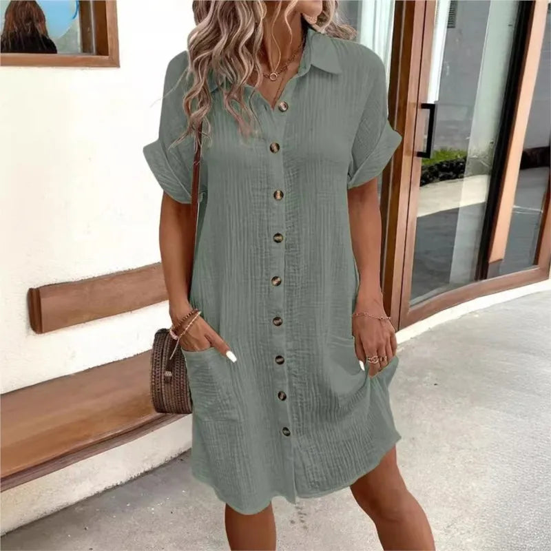 Deborah | Shirt Dress With Button Front Short Sleeves