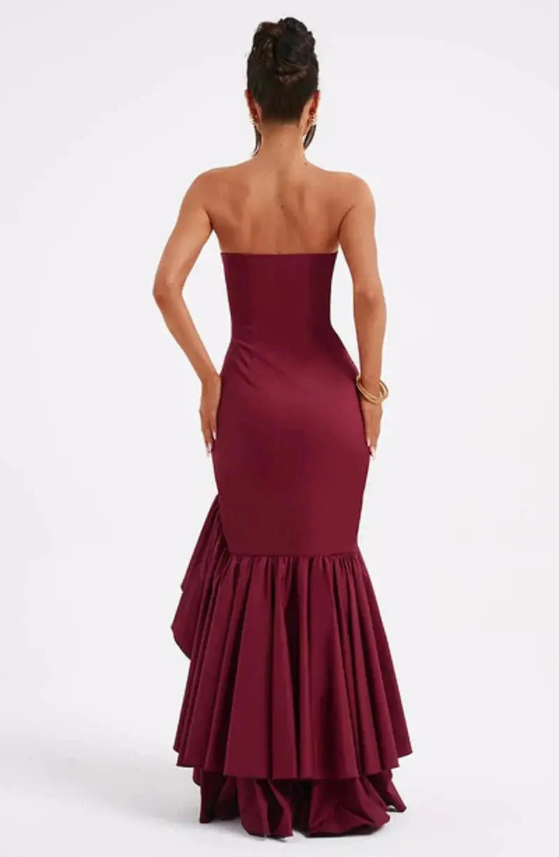 Valencia | Strapless Maxi Dress With Ruffle High Low Hem