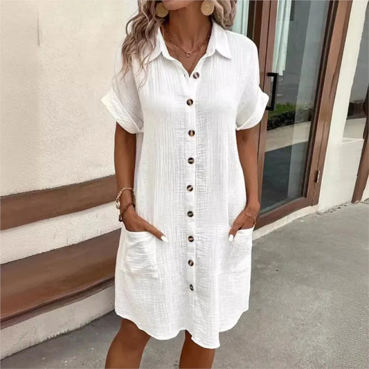 Deborah | Shirt Dress With Button Front Short Sleeves