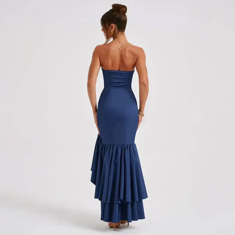 Valencia | Strapless Maxi Dress With Ruffle High Low Hem