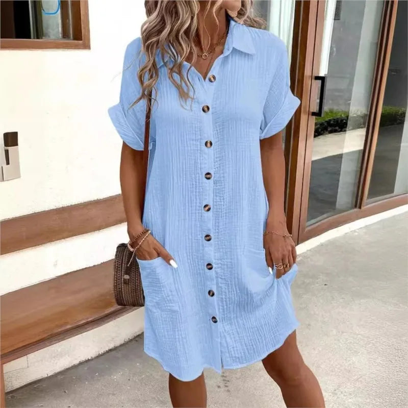 Deborah | Shirt Dress With Button Front Short Sleeves