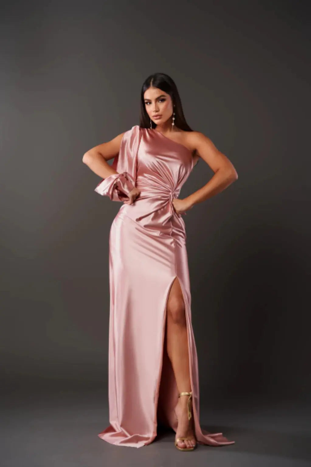 Alison | Maxi Dress With One Shoulder Long Sleeve Ruched Waist