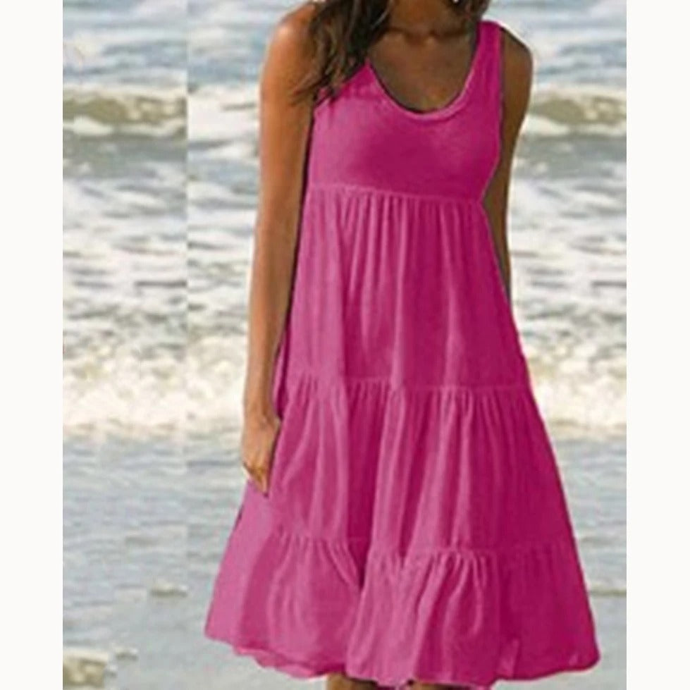Sloane | Women boho midi dress with sleeveless tiered style
