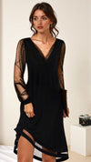 Liora | Elegant Glamour Midi Dress with Sequin Detail and Sheer Sleeves