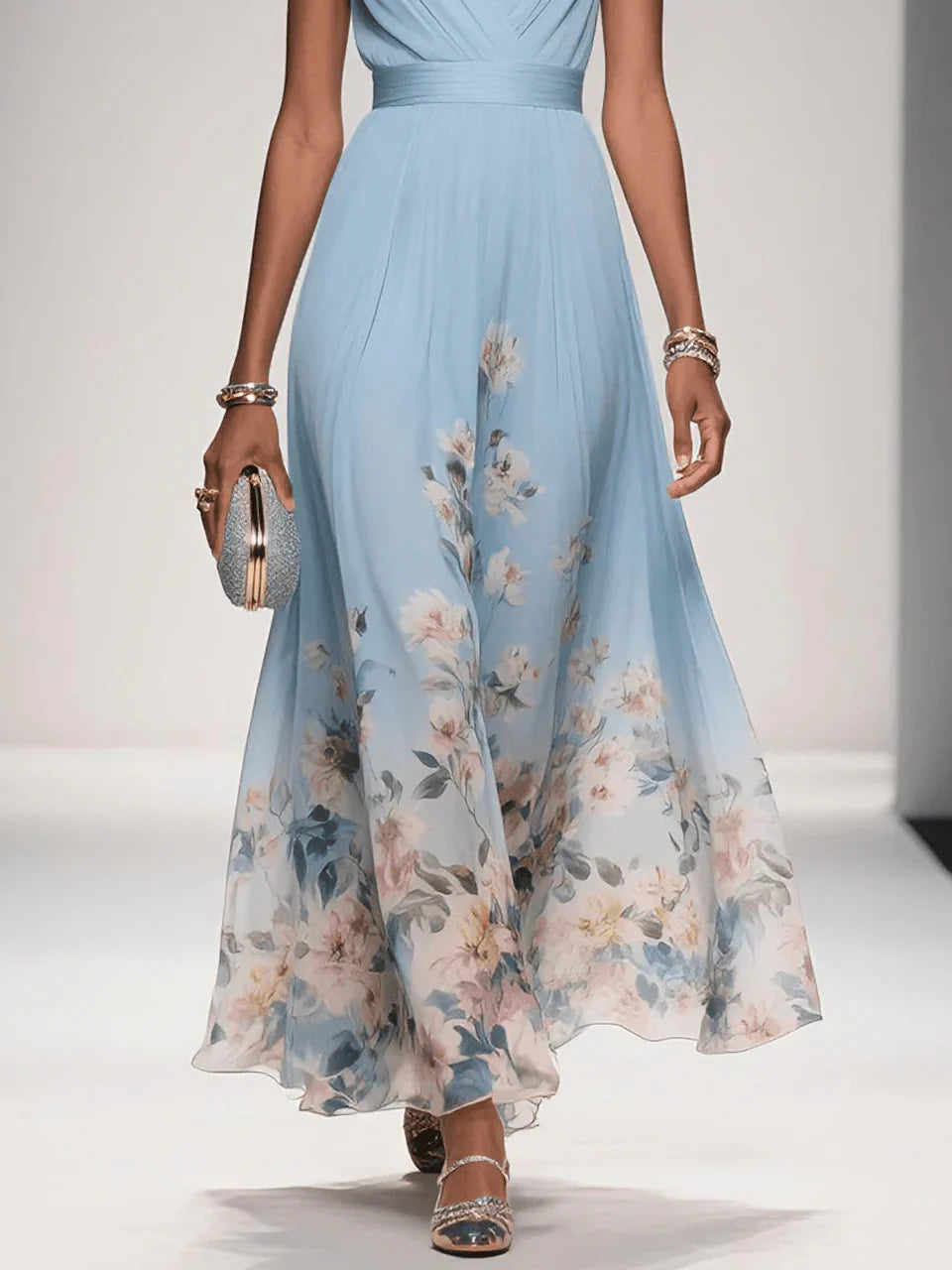 Felicia | Women's Floral Maxi Dress With V Neck Sleeveless